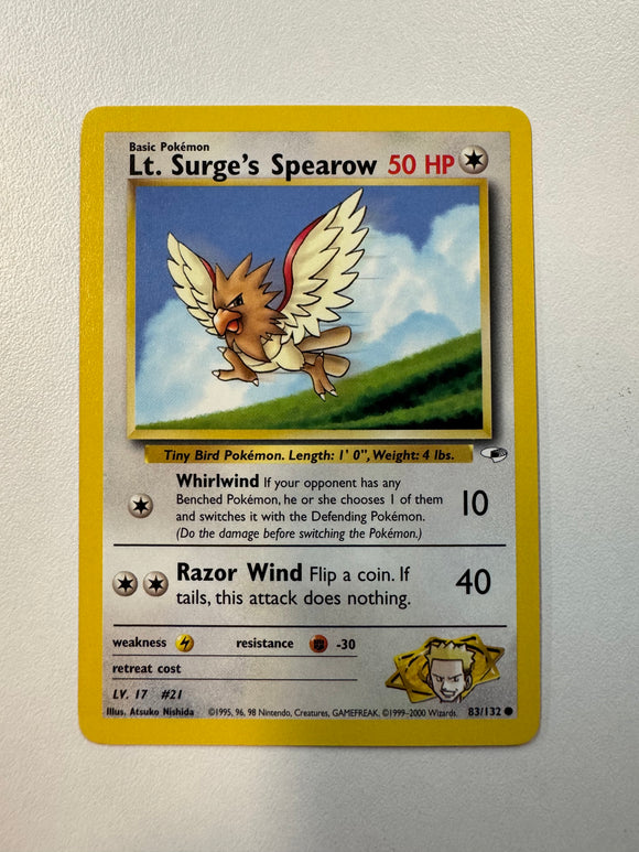 Pokémon TCG Lt. Surge's Spearow Gym Heroes Non-Holo 83/132 MINT