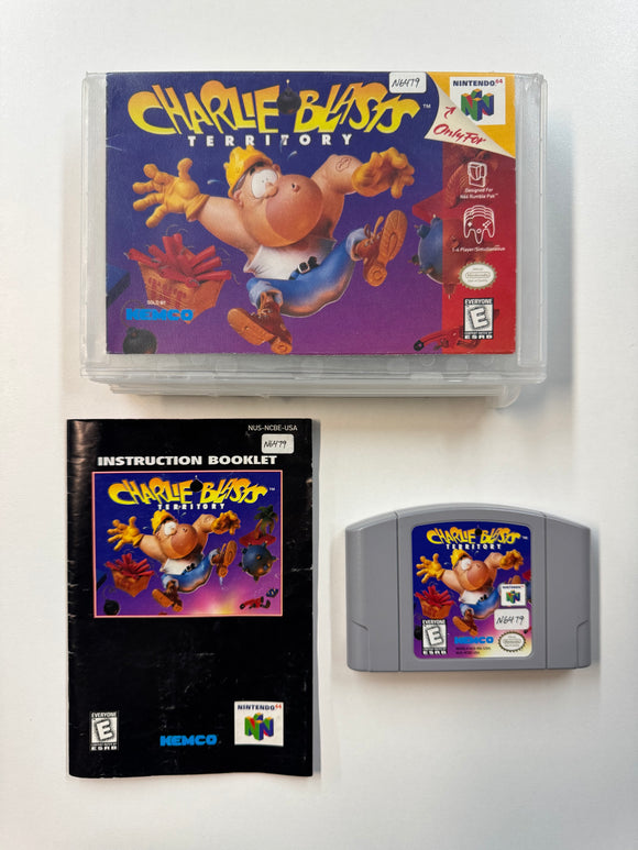 Nintendo 64 Charlie Blasts Territory 1998 Cartridge & Manual w/ Clamshell Box