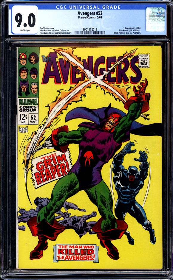 Avengers #52 CGC 9.0 (1968) 1st Grim Reaper! Black Panther Joins Team!