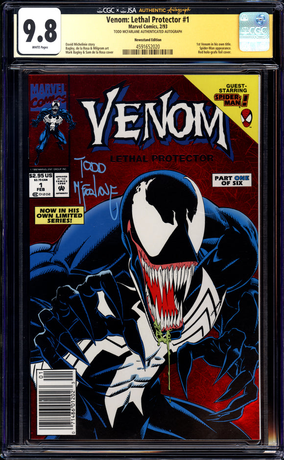 Venom Lethal Protector #1 CGC 9.8 Signed by Todd McFarlane