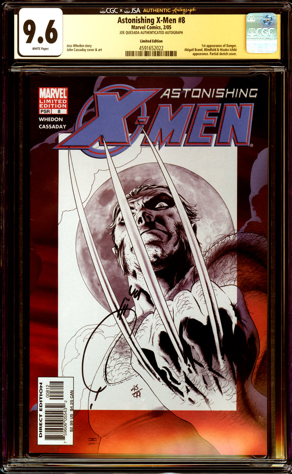 Astonishing X-Men #8 CGC 9.6 Signed by Joe Quesada! 1st App. of