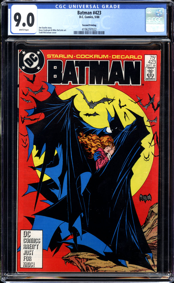 Batman #423 CGC 9.0 (1988) 2nd Printing - Classic McFarlane Cover!