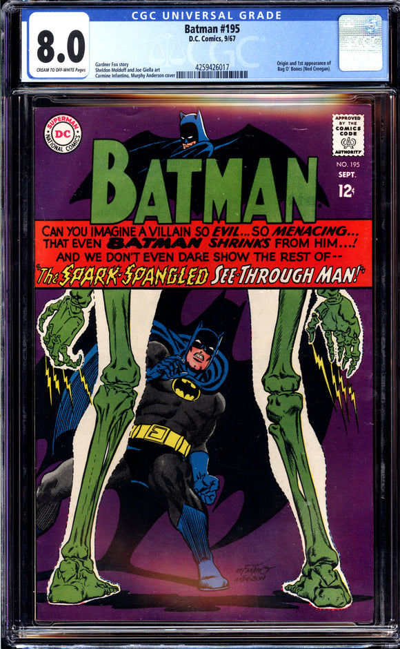 Batman #195 CGC 8.0 (1965) 1st Appearance of Bag O' Bones!