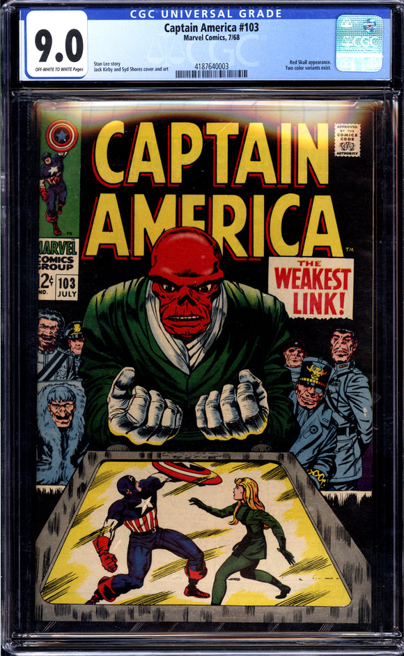 Captain America #103 CGC 9.0 (1968) Red Skull appearance!
