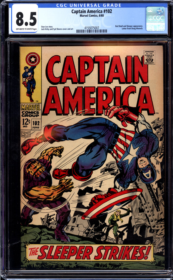Captain America #102 CGC 8.5 (1968) Red Skull appearance!