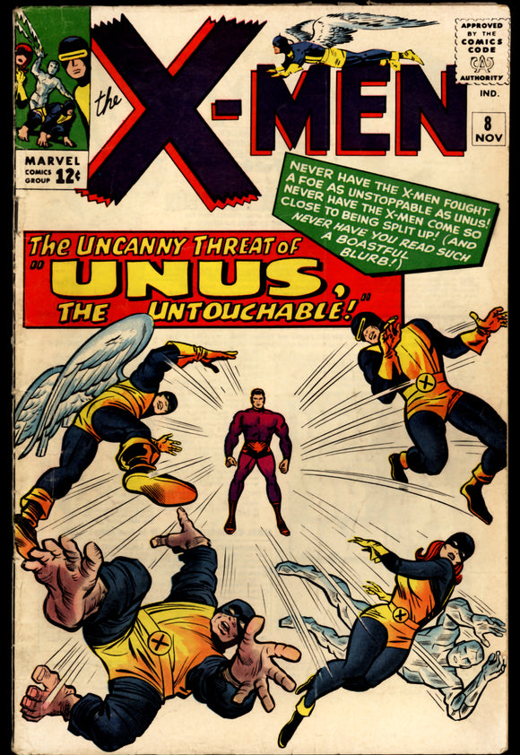 X-Men #8 (1964) 1st app. of Unus the Untouchable! Missing Ad Page!