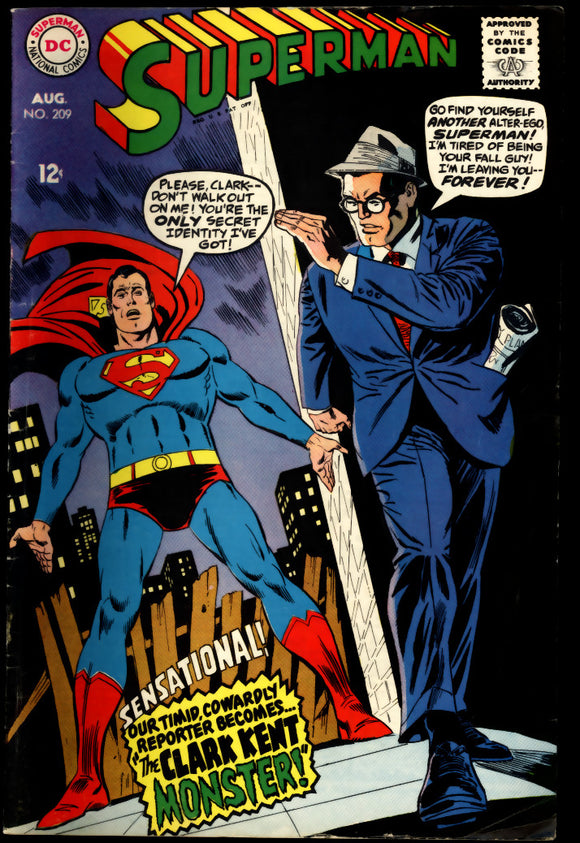 Superman #209 FN- (1968) Clark Kent Monster!