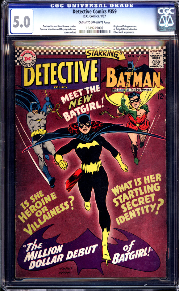 Detective Comics #359 CGC 5.0 (1967) Origin & 1st Batgirl! (Damaged Case)