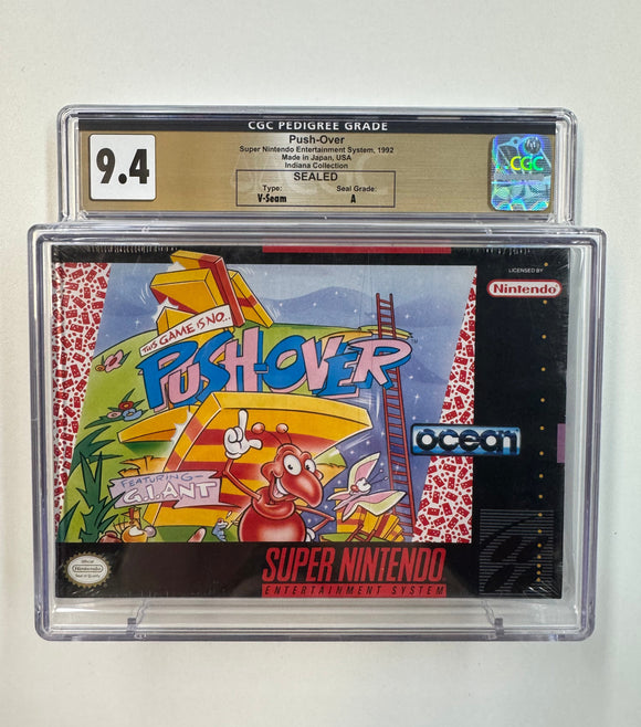 Push-Over SNES 1992 CGC 9.4 SEALED V-Seam A - INDIANA PEDIGREE!