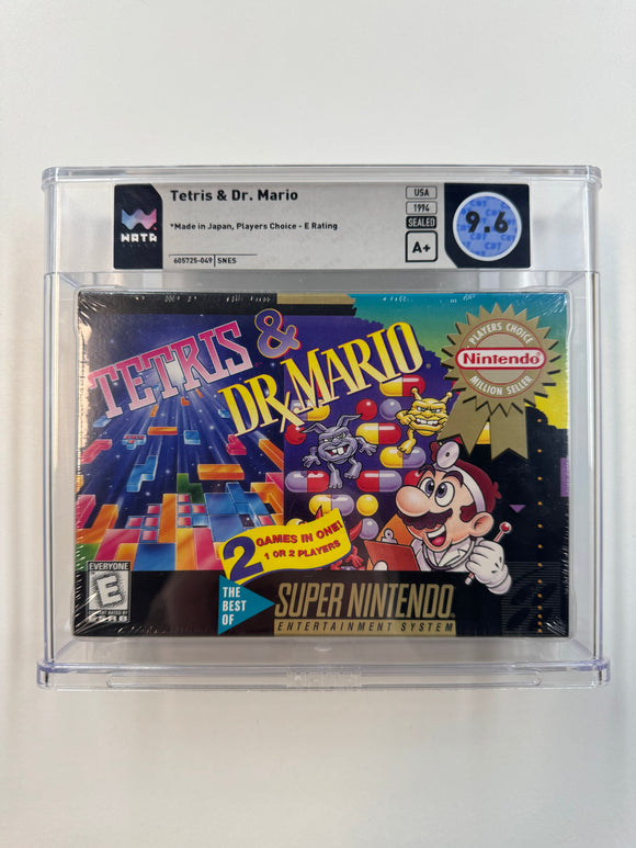 Tetris & Dr. Mario Nintendo SNES 1994 WATA 9.6 SEALED - A+ Seal