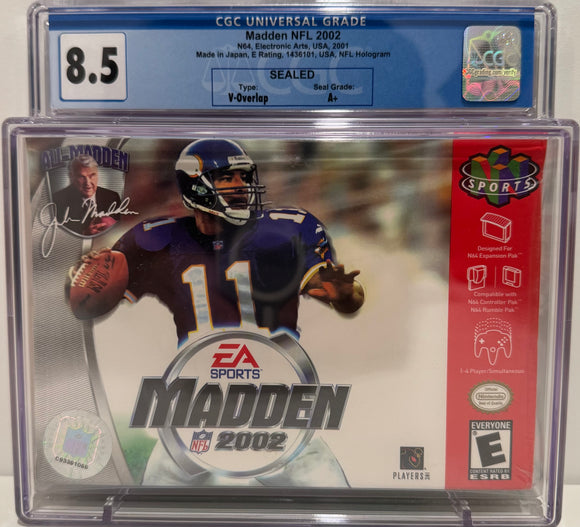 Madden NFL 2002 N64 Made in Japan, NFL Hologram CGC 8.5 A+ SEALED