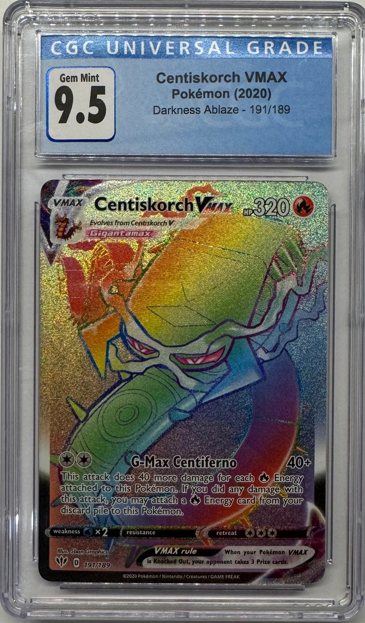 Pokemon TCG Centiskorch VMAX Darknes Ablaze 2020 CGC 9.5 Gem Mint