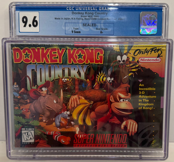 Donkey Kong Country Super Nintendo SNES CGC 9.6 A+ Sesled!