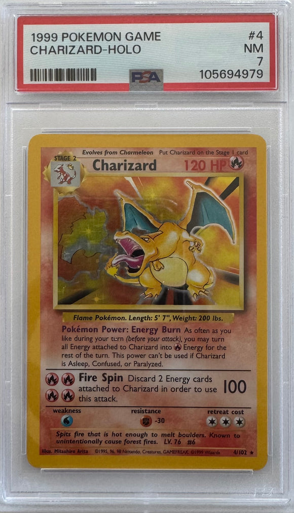 1999 TCG Pokemon Game Charizard-Holo PSA 7 NM LOOKS MUCH NICER!