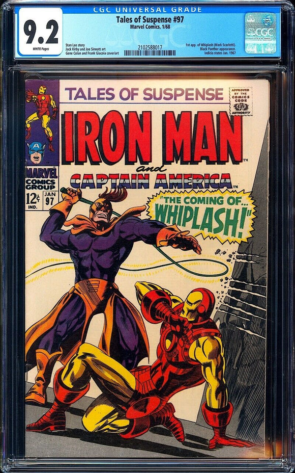 Tales of Suspense #97 CGC 9.2 White Pages (1968) 1st App. of Whiplash!