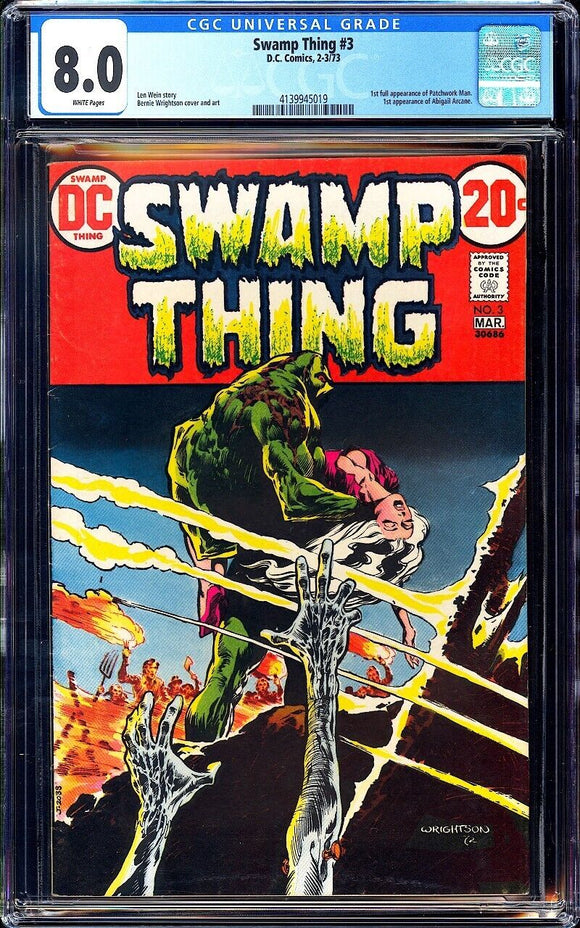 Swamp Thing #3 CGC 8.0 (1973) 1st App. of Abigail Arcane & Patchwork Man!