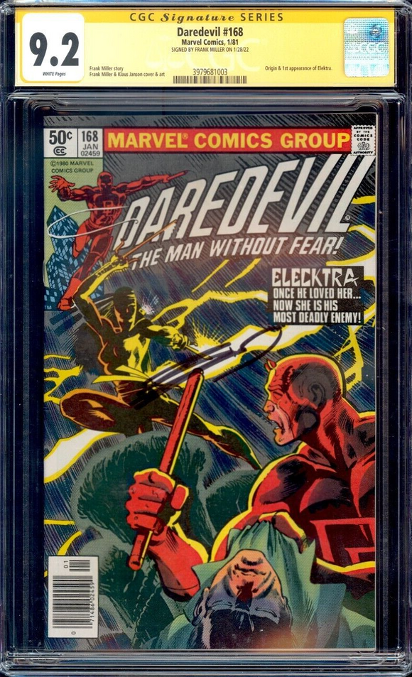Daredevil #168 CGC 9.2 (1981) Origin & 1st app. of Elektra! SS by Frank Miller!