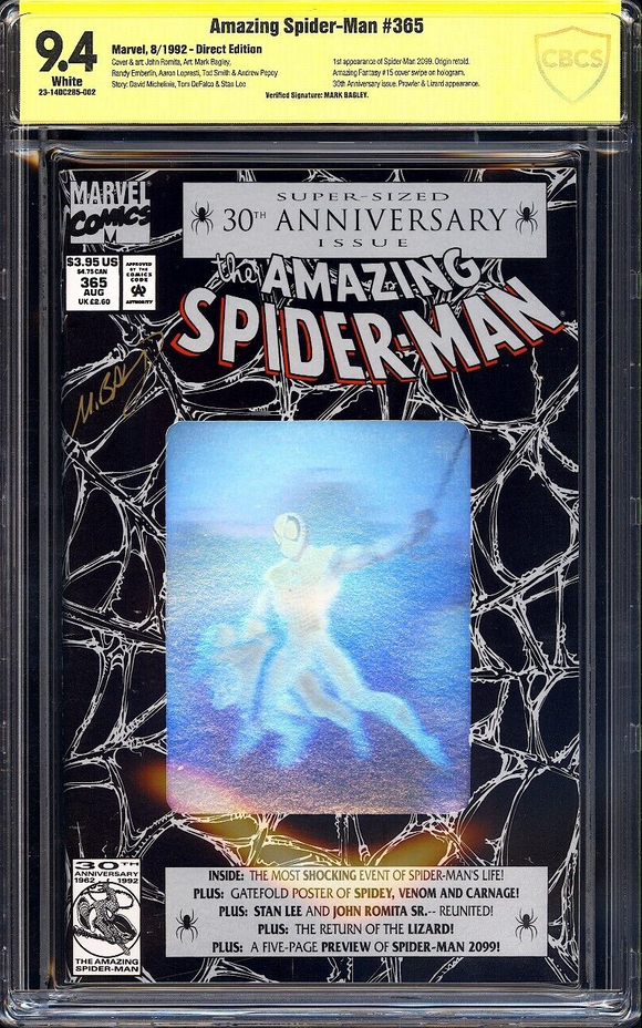 Amazing Spider-Man #365 CBCS 9.4 (1992) 1st 2099! Signed by Mark Bagley!