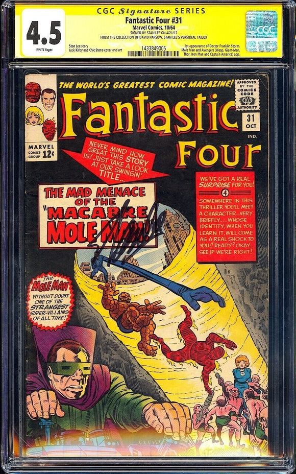 Fantastic Four #31 CGC 4.5 (1964) Signed by Stan Lee! 1st Dr. Franklin Storm