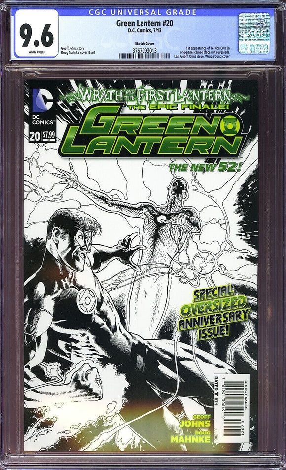 Green Lantern #20 CGC 9.6 (2013) Sketch Cover! 1st App. of Jessica Cruz!
