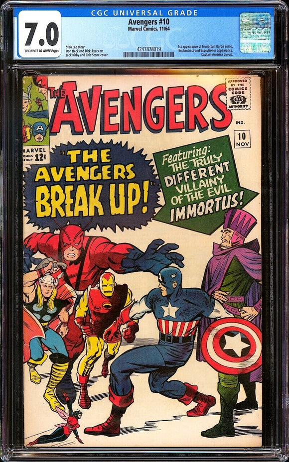 Avengers #10 CGC 7.0 (1964) 1st Appearance of Immortus! Avengers Split!