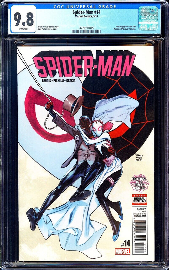 Spider-Man #14 CGC 9.8 (2017) Miles Morales/Gwen Stacy ASM Wedding Homage!