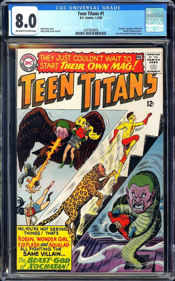 Teen Titans #1 CGC 8.0 (1966) Batman Aquaman Flash & Wonder Woman Cameo