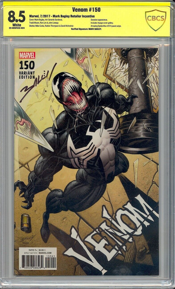 Venom #150 CBCS 8.5 (2017) 1:1000 Variant! RARE! Signed by Mark Bagley!