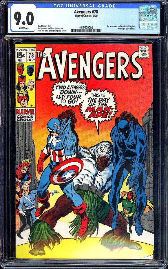 Avengers #78 CGC 9.0 (1970) 1st Appearance of the Lethal Legion!