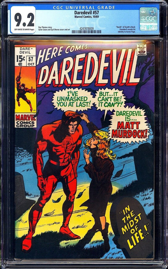Daredevil #57 CGC 9.6 (1969) Daredevil Reveals Identity to Karen Page!