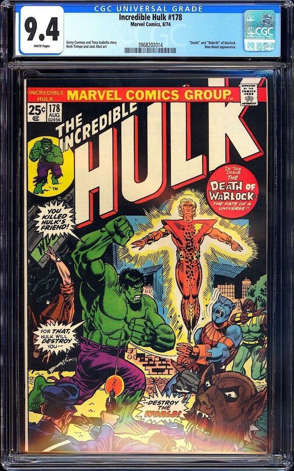 Incredible Hulk 178 CGC 9.4 (1974) Death & Rebirth of Warlock!