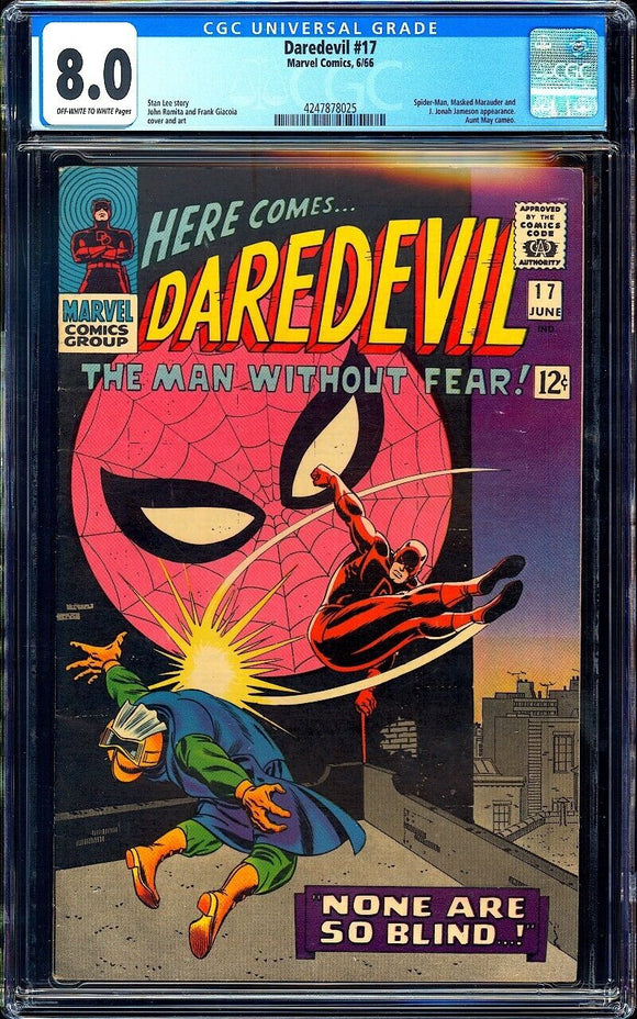 Daredevil #17 CGC 8.0 (1966) 2nd John Romita Spider-Man! Aunt May Cameo