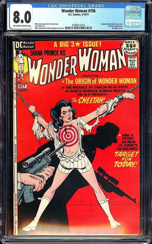 Wonder Woman #196 CGC 8.0 (1971) Unpublished Golden Age Story! Bondage!