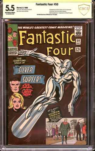 Fantastic Four #50 CBCS 5.5 (1966) 3rd Silver Surfer Signed by Stan Lee!