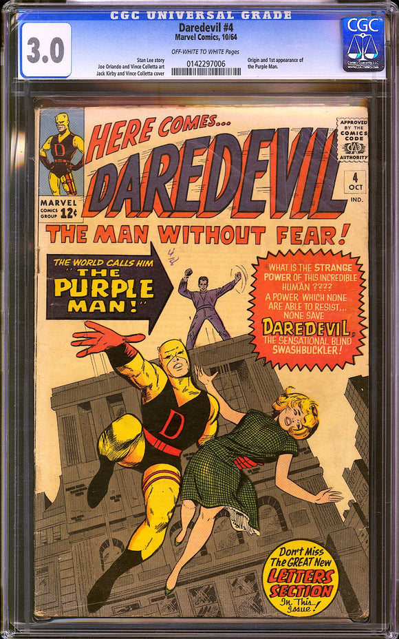 Daredevil #4 CGC 3.0 (1964) Origin & 1st Appearance of the Purple Man!