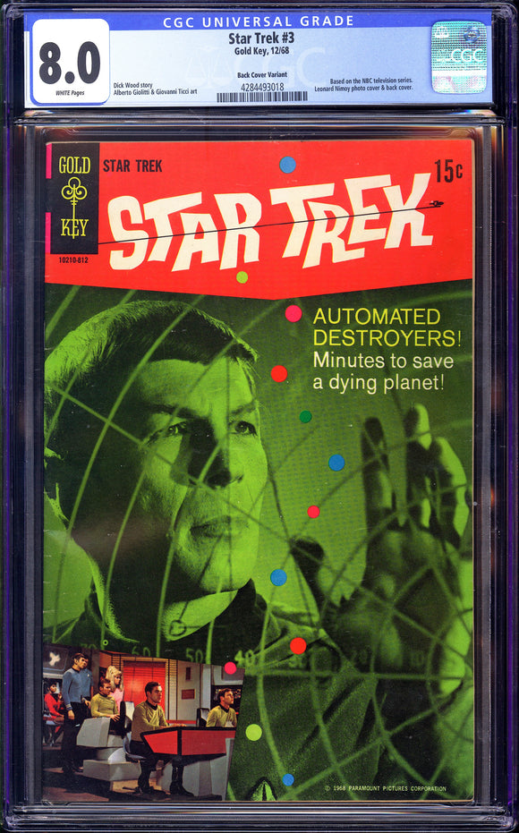 Star Trek #3 CGC 8.0 (1968) Gold Key RARE Back Cover Photo Variant!