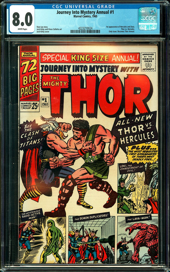 Journey Into Mystery Annual #1 CGC 8.0 (1965) 1st Hercules and Zeus!