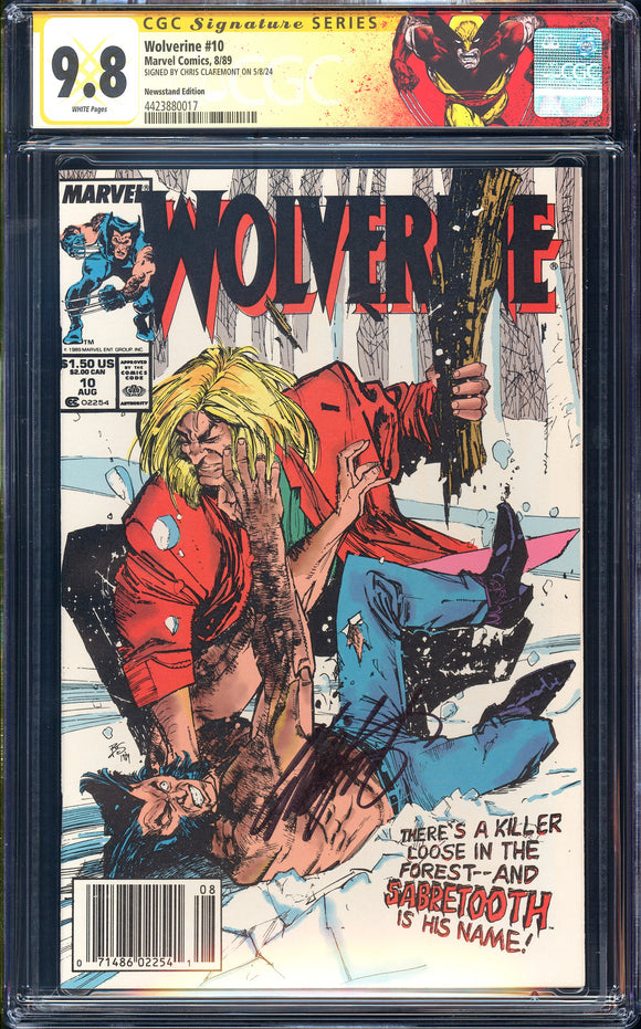Wolverine #10 CGC 9.8 (1989) Signed Chris Claremont! NEWSSTAND!