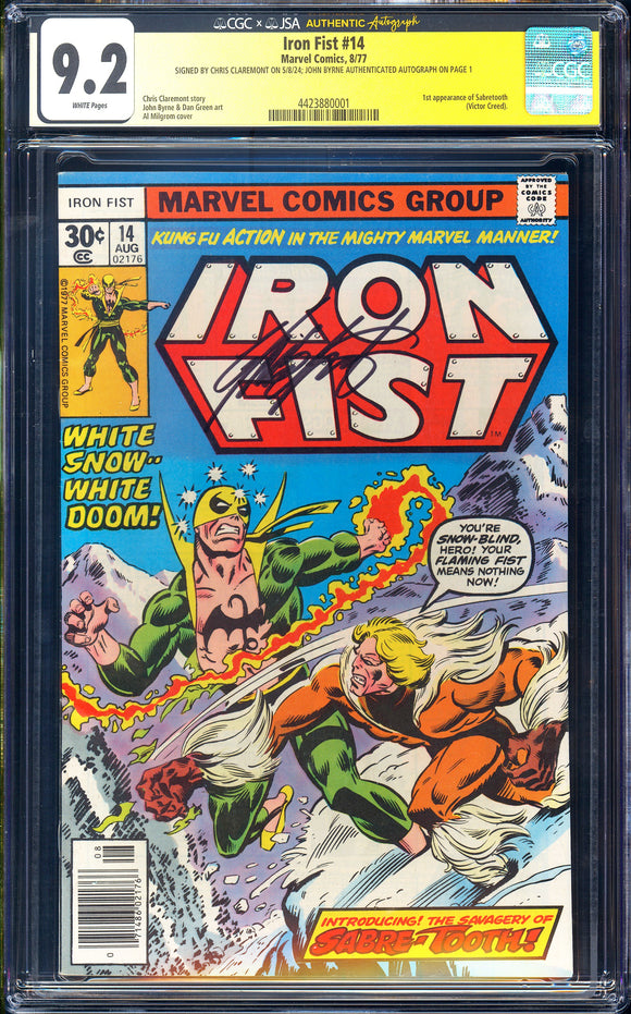 Iron Fist #14 CGC 9.2 (1977) 1st Sabretooth! Signed Claremont & Byrne! JSA