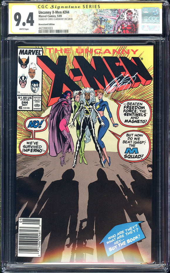 X-Men #244 CGC 9.4 (1989) Signed Claremont! 1st Jubilee! NEWSSTAND!