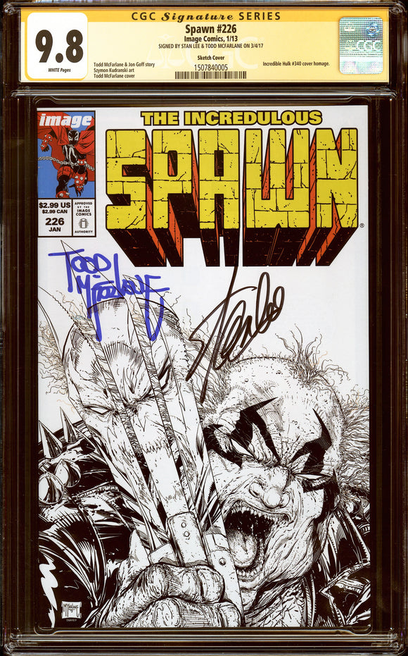 Spawn #226 CGC 9.8 Sketch Cover (2013) Signed by Stan Lee & McFarlane!