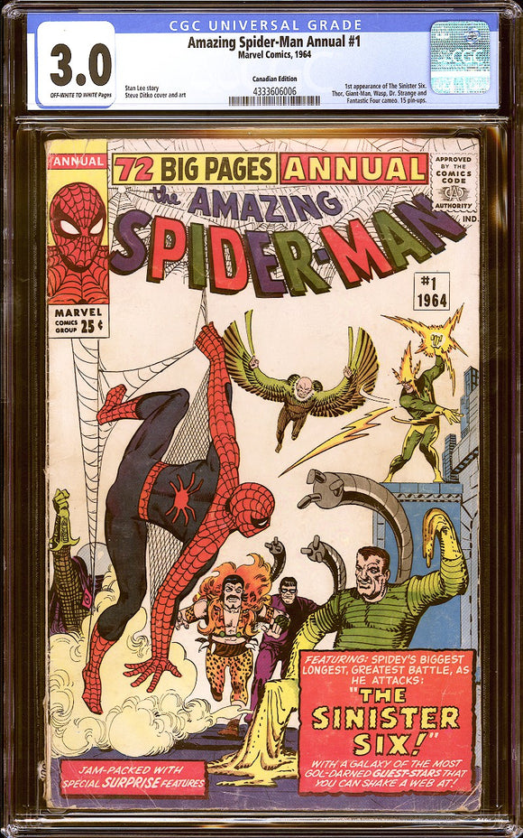 Amazing Spider-Man Annual #1 CGC 3.0 (1964) 1st Sinister Six! Canadian!