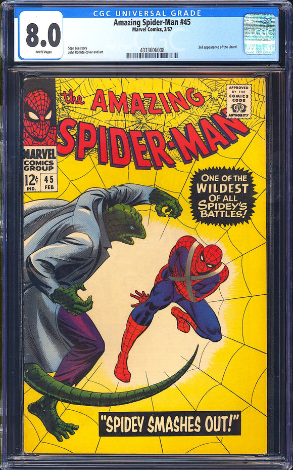 Amazing Spider-Man #45 CGC 8.0 (1967) 3rd App of the Lizard!