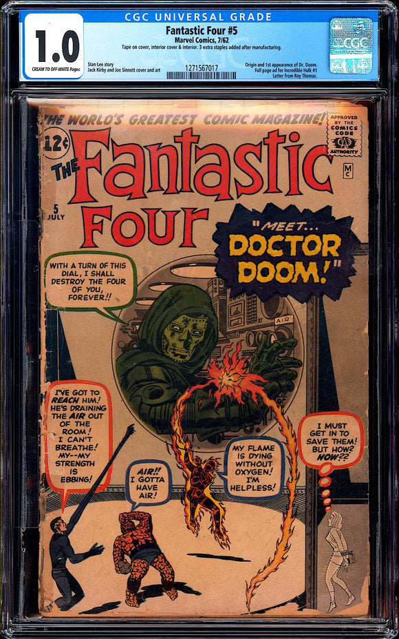 Fantastic Four #5 CGC 1.0 (1962) 1st Appearance of Dr. Doom!