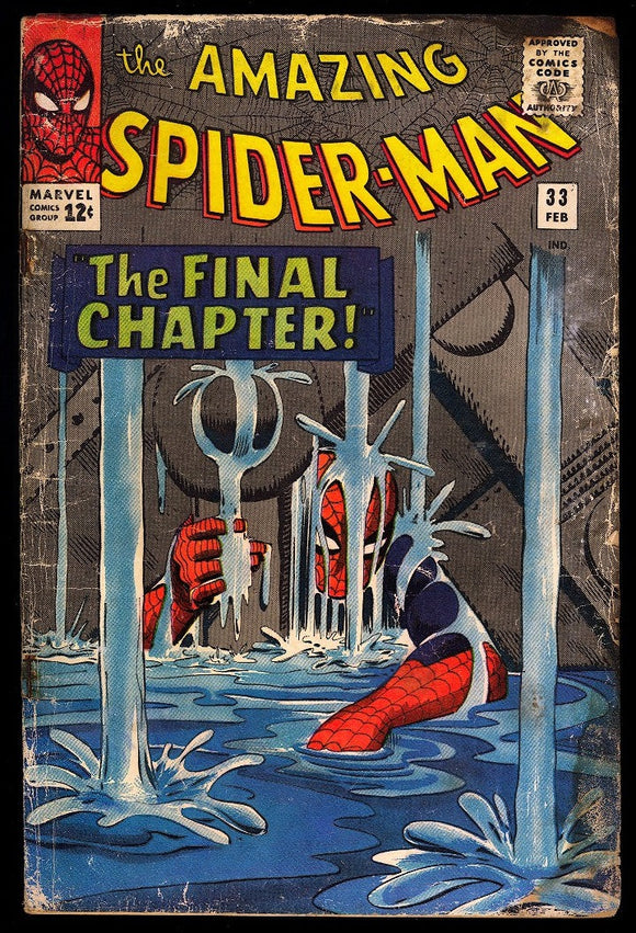 Amazing Spider-Man #33 Marvel 1966 (F/GD) Water Damage - Classic Cover!