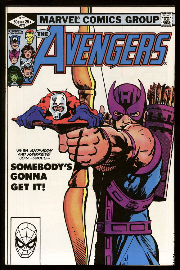 Avengers #223 Marvel 1982 (VF+) Classic Hawkeye & Ant-Man Cover!