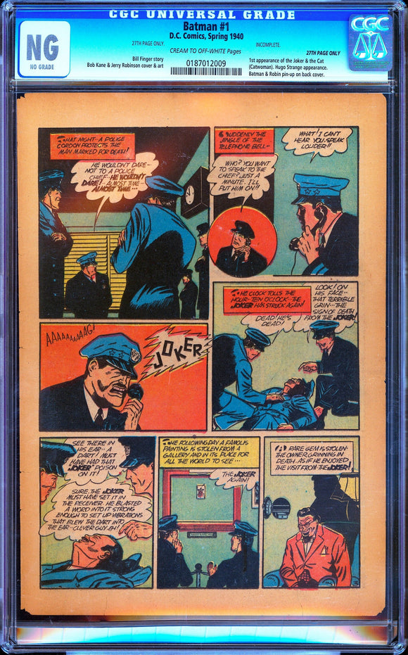 Batman #1 CGC PG (1940) Page 27 Only 1st App of the Joker! RARE!