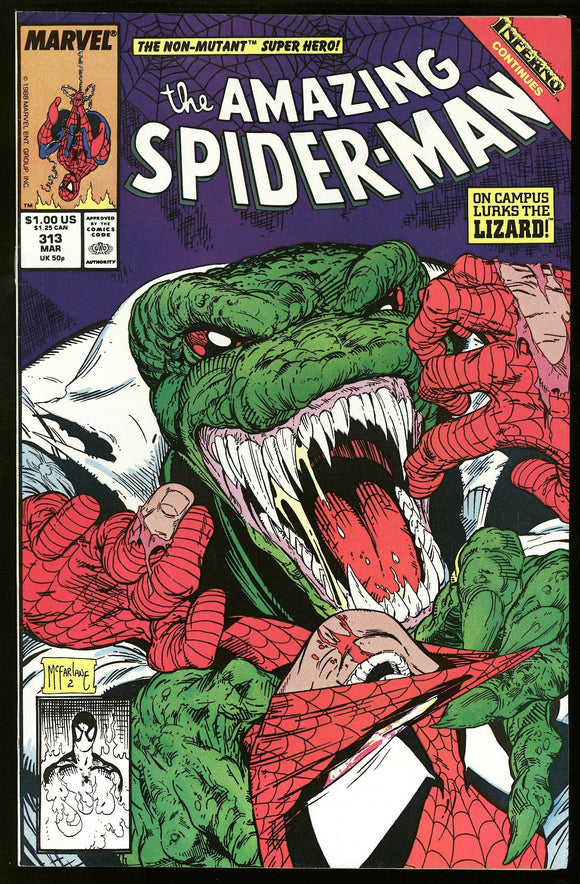 Amazing Spider-Man #313 Marvel 1989 (NM-) McFarlane Lizard Cover!