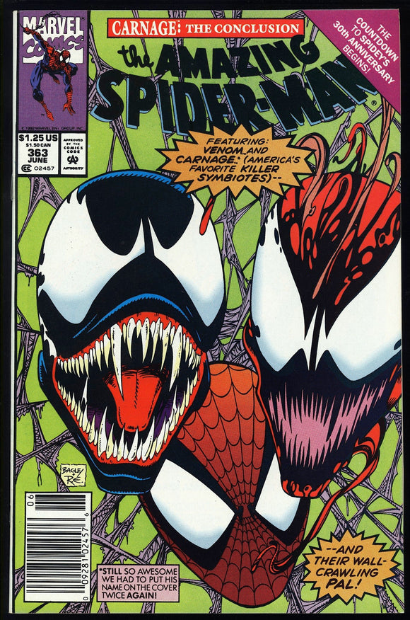 Amazing Spider-Man #363 Marvel 1992 (NM+) 3rd Carnage! NEWSSTAND!