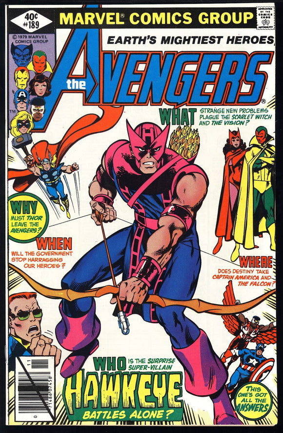 Avengers #189 Marvel 1979 (NM+) Classic Hawkeye John Byrne Cover!